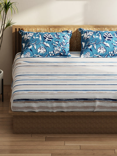 Extra Smooth Micro Double Bedsheet With 2 Pillow Covers <small> (stripe-grey/blue)</small>