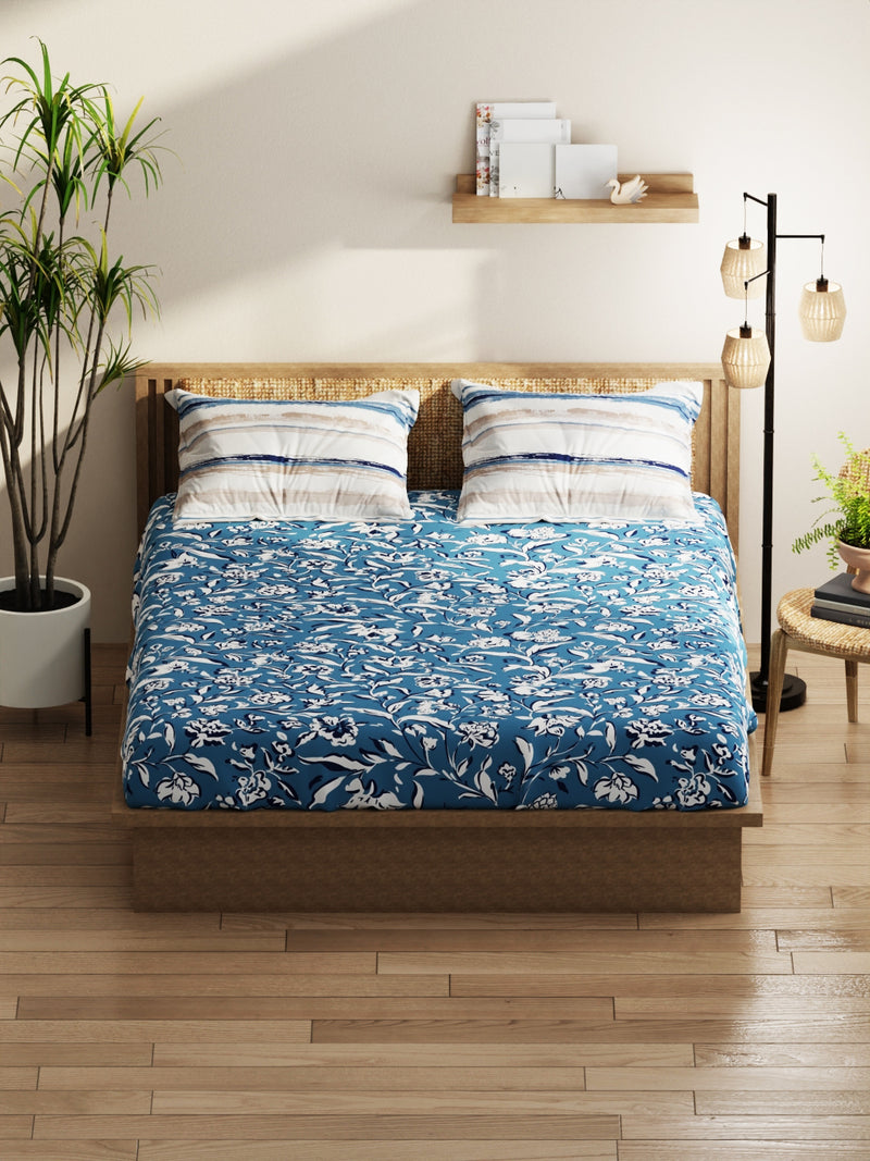 Extra Smooth Micro Double Bedsheet With 2 Pillow Covers <small> (floral-blue)</small>