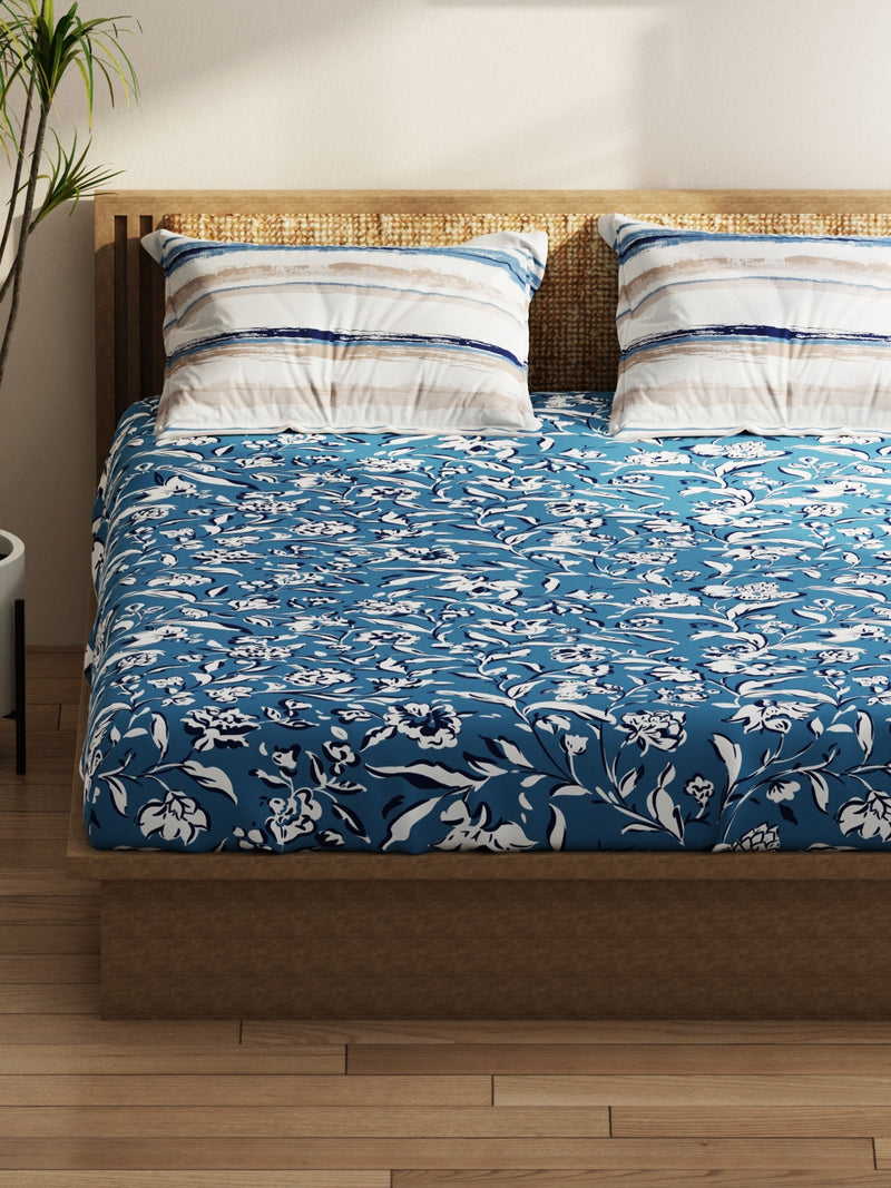 Extra Smooth Micro Double Bedsheet With 2 Pillow Covers <small> (floral-blue)</small>