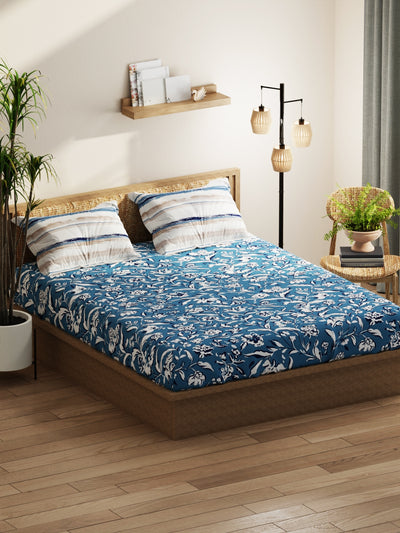 Extra Smooth Micro Double Bedsheet With 2 Pillow Covers <small> (floral-blue)</small>