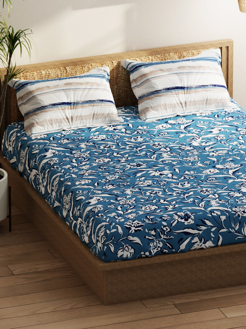 Extra Smooth Micro Double Bedsheet With 2 Pillow Covers <small> (floral-blue)</small>