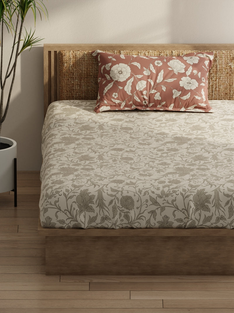 Extra Smooth Micro Single Bedsheet With 1 Pillow Covers <small> (floral-beige/grey)</small>