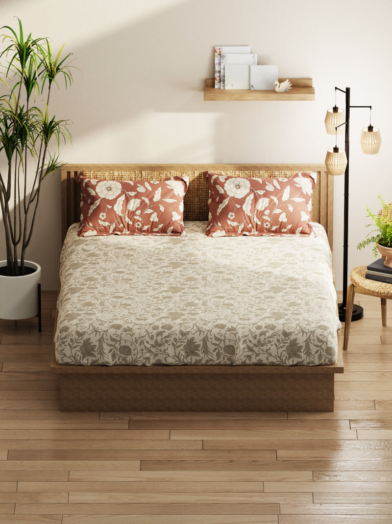 Extra Smooth Micro Double Bedsheet With 2 Pillow Covers <small> (floral-beige/grey)</small>