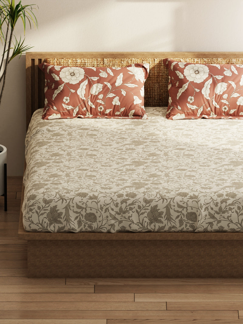 Extra Smooth Micro Double Bedsheet With 2 Pillow Covers <small> (floral-beige/grey)</small>