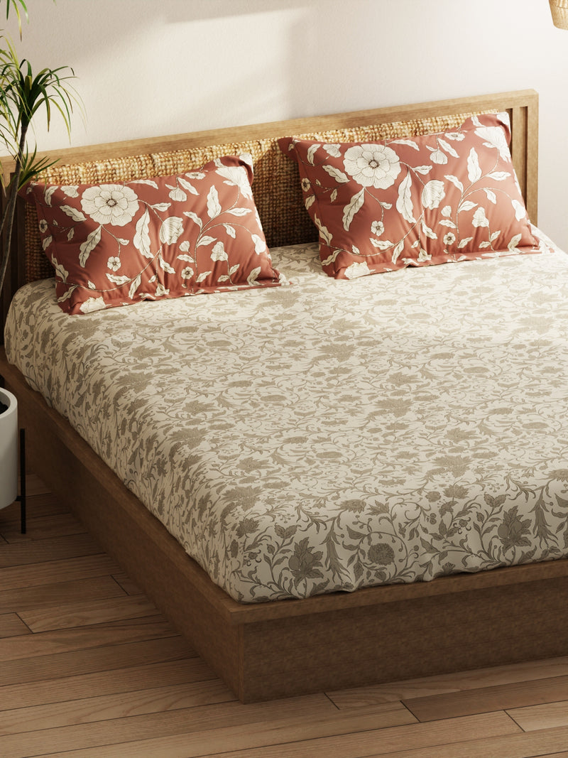 Extra Smooth Micro Double Bedsheet With 2 Pillow Covers <small> (floral-beige/grey)</small>