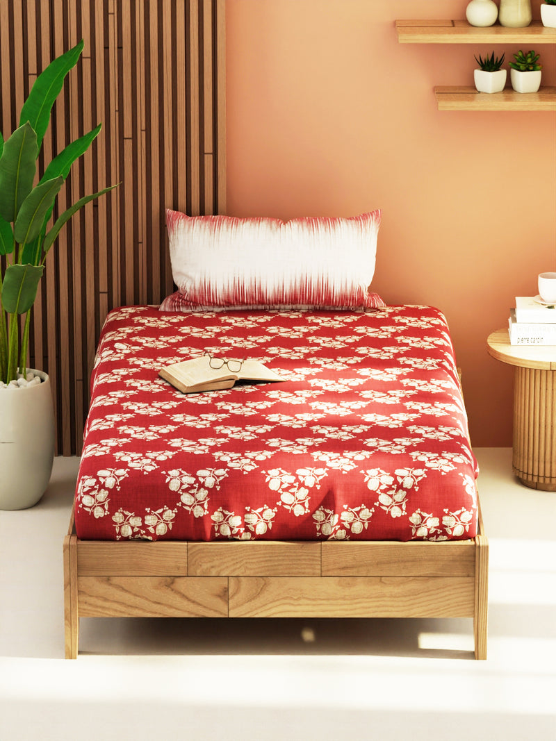 Extra Smooth Micro Single Bedsheet With 1 Pillow Cover <small> (floral-burgundy)</small>