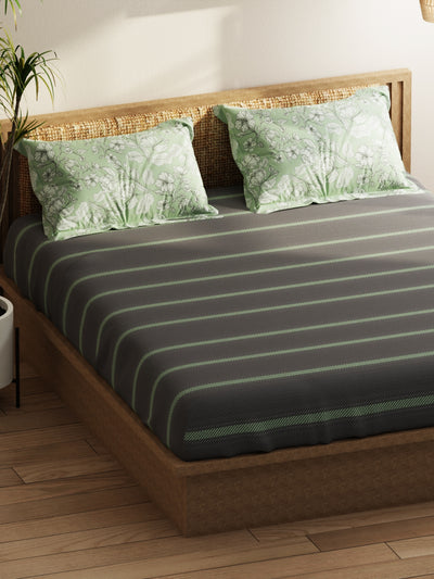 Extra Smooth Micro Double Bedsheet With 2 Pillow Covers <small> (stripe-grey/pistachio)</small>