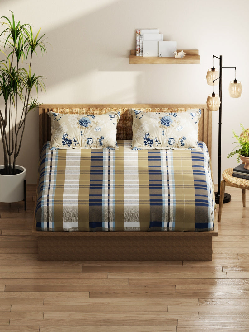 Extra Smooth Micro Double Bedsheet With 2 Pillow Covers <small> (floral-sand/blue)</small>