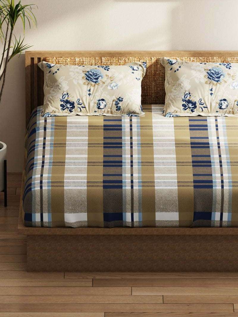 Extra Smooth Micro Double Bedsheet With 2 Pillow Covers <small> (floral-sand/blue)</small>