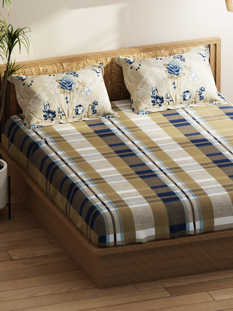 Extra Smooth Micro Double Bedsheet With 2 Pillow Covers <small> (floral-sand/blue)</small>