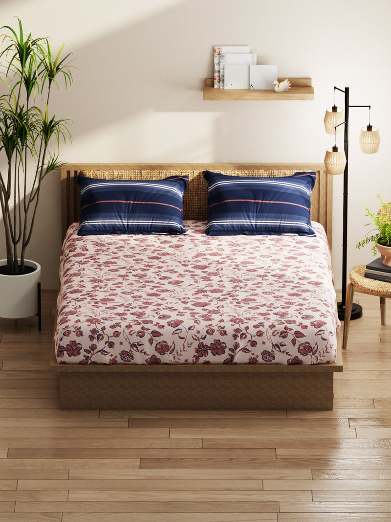 Extra Smooth Micro Double Bedsheet With 2 Pillow Covers <small> (floral-brick/blue)</small>