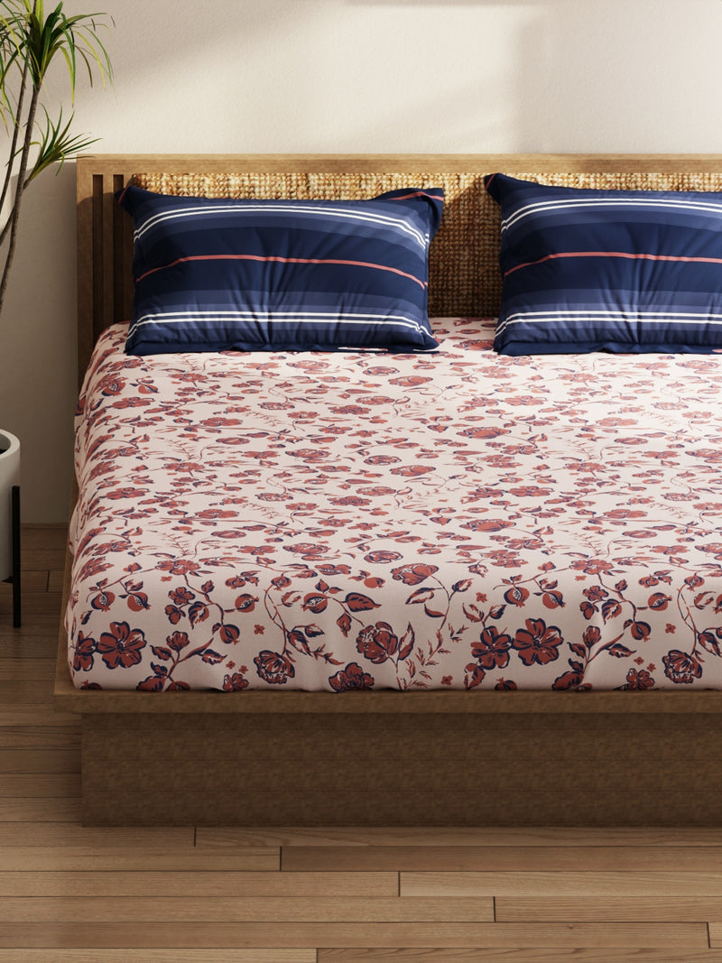 Extra Smooth Micro Double Bedsheet With 2 Pillow Covers <small> (floral-brick/blue)</small>