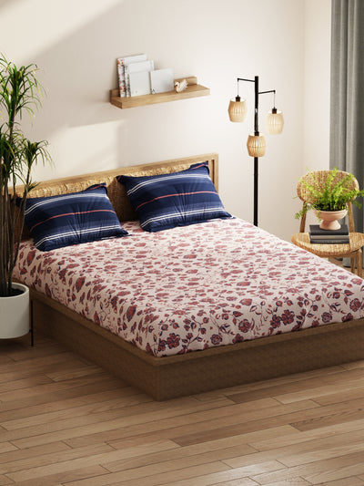 Extra Smooth Micro Double Bedsheet With 2 Pillow Covers <small> (floral-brick/blue)</small>