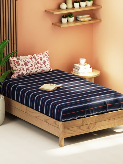 Extra Smooth Micro Single Bedsheet With 1 Pillow Cover <small> (floral-blue/brick)</small>