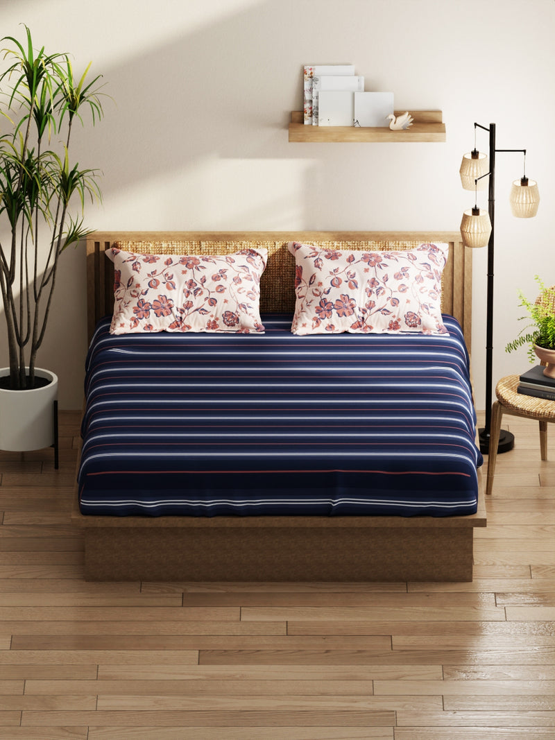 Extra Smooth Micro Double Bedsheet With 2 Pillow Covers <small> (floral-blue/brick)</small>