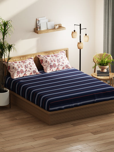 Extra Smooth Micro Double Bedsheet With 2 Pillow Covers <small> (floral-blue/brick)</small>