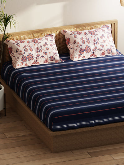 Extra Smooth Micro Double Bedsheet With 2 Pillow Covers <small> (floral-blue/brick)</small>