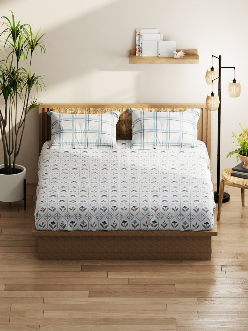 Extra Smooth Micro Double Bedsheet With 2 Pillow Covers <small> (floral-ivory/blue)</small>