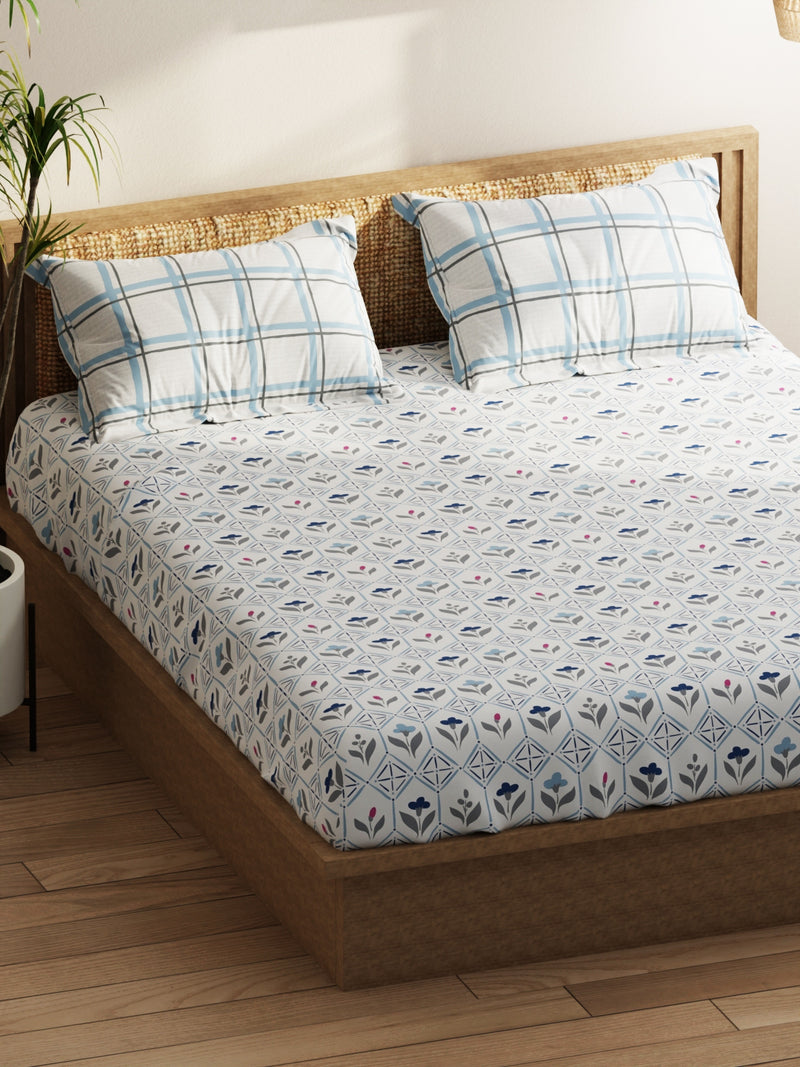 Extra Smooth Micro Double Bedsheet With 2 Pillow Covers <small> (floral-ivory/blue)</small>