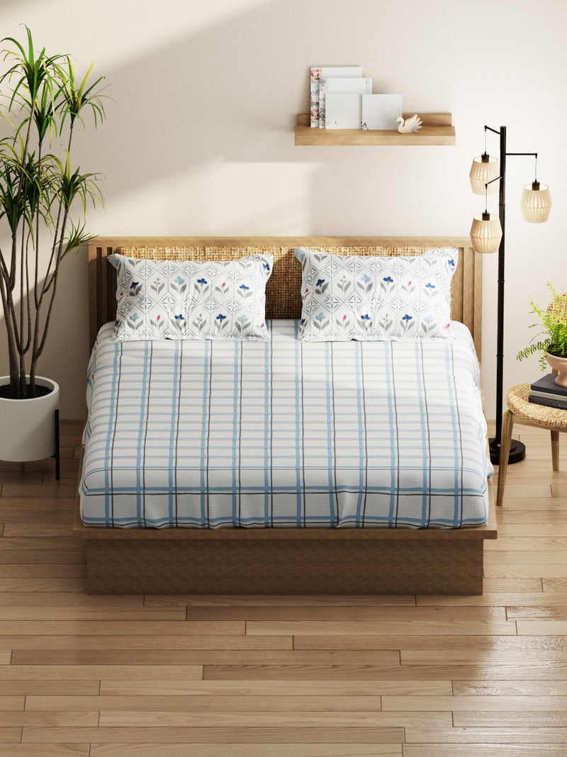 Extra Smooth Micro Double Bedsheet With 2 Pillow Covers <small> (floral-grey/blue)</small>