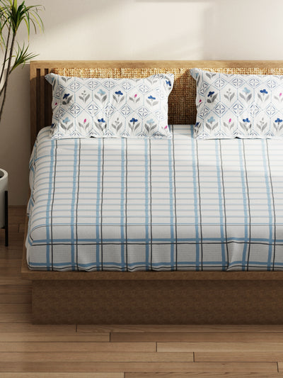 Extra Smooth Micro Double Bedsheet With 2 Pillow Covers <small> (floral-grey/blue)</small>