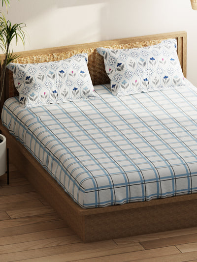 Extra Smooth Micro Double Bedsheet With 2 Pillow Covers <small> (floral-grey/blue)</small>