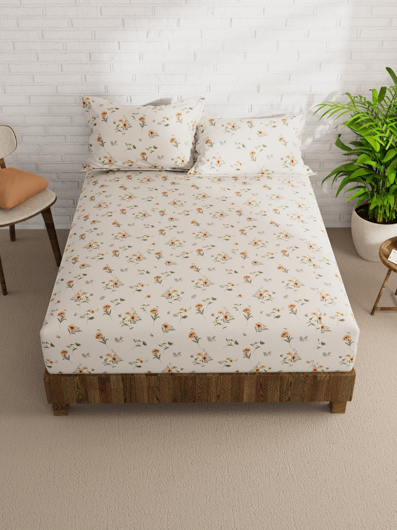 Extra Smooth Micro Double Bedsheet With 2 Pillow Covers <small> (floral-sand)</small>