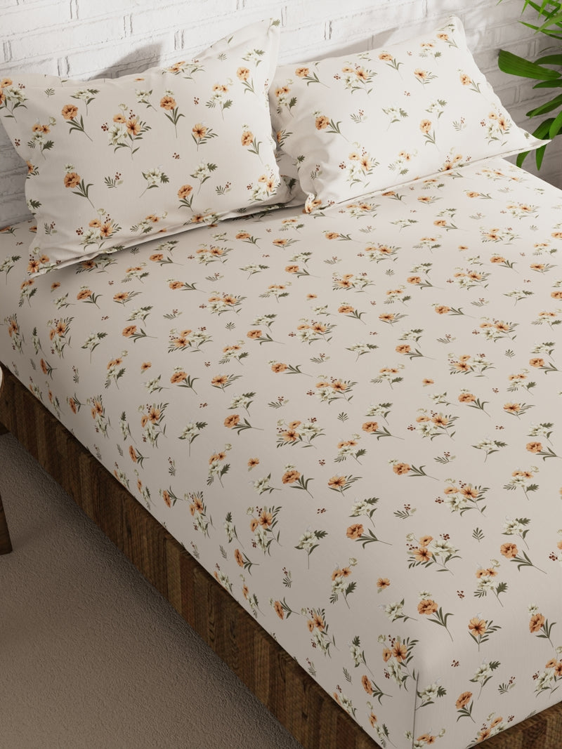 Extra Smooth Micro Double Bedsheet With 2 Pillow Covers <small> (floral-sand)</small>