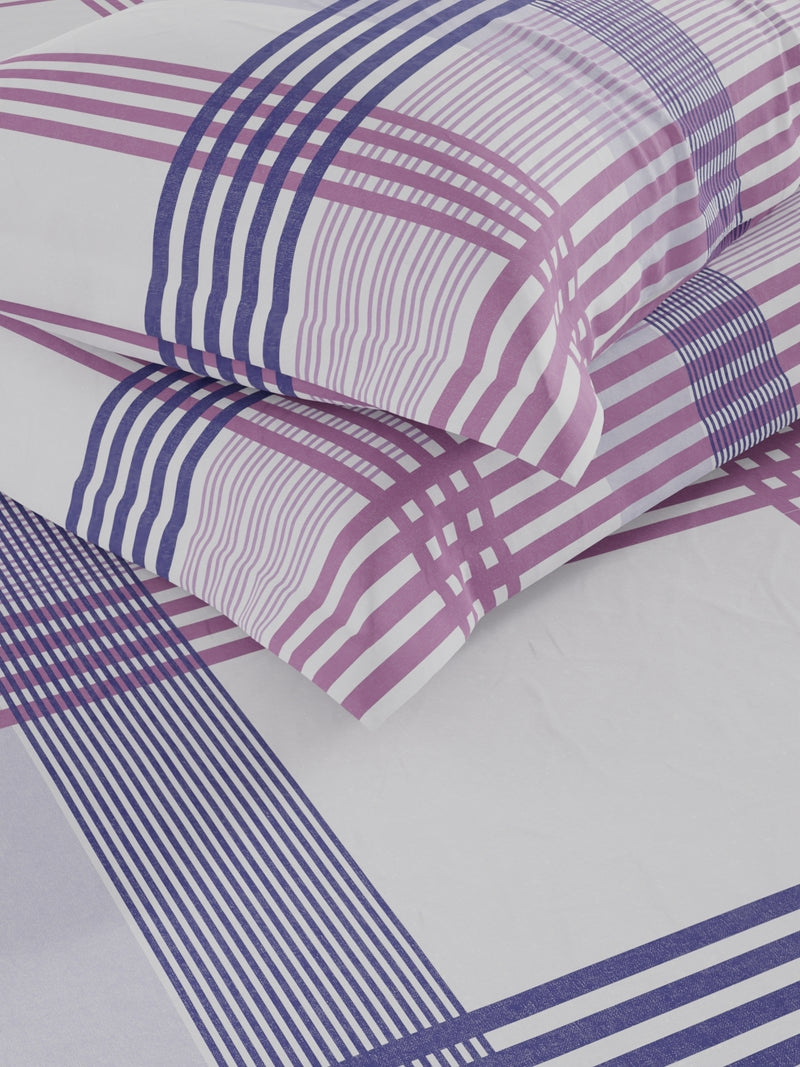 Soft 100% Natural Cotton, King Size Double Bedsheet With 2 Pillow Covers <small> (stripe-purple/blue)</small>