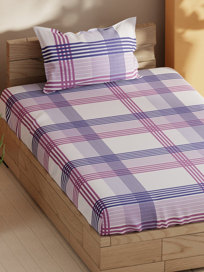 Soft 100% Natural Cotton Single Bedsheet With 1 Pillow Cover <small> (stripe-purple/blue)</small>