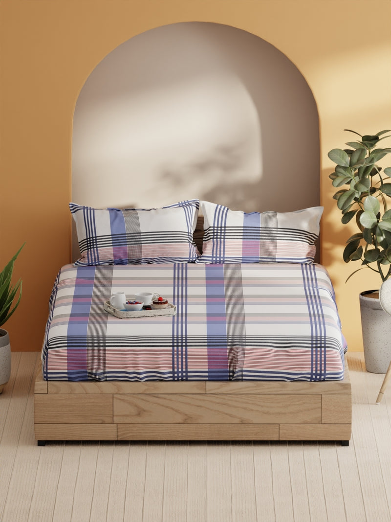 Soft 100% Natural Cotton Double Bedsheet With 2 Pillow Covers <small> (stripe-red/navy)</small>