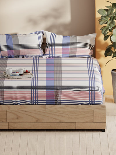 Soft 100% Natural Cotton Double Bedsheet With 2 Pillow Covers <small> (stripe-red/navy)</small>