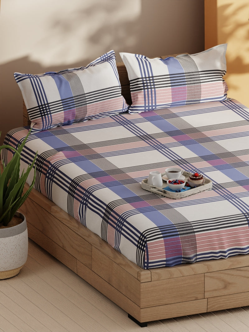 Soft 100% Natural Cotton Double Bedsheet With 2 Pillow Covers <small> (stripe-red/navy)</small>