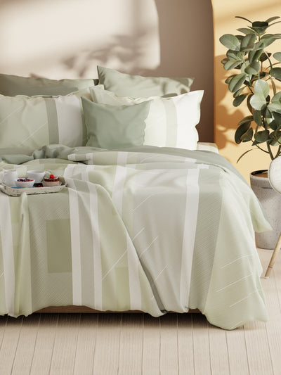 Soft 100% Natural Cotton Xl King Fitted Bedsheet With Elastic Edges With 2 Pillow Covers <small> (stripe-sage)</small>