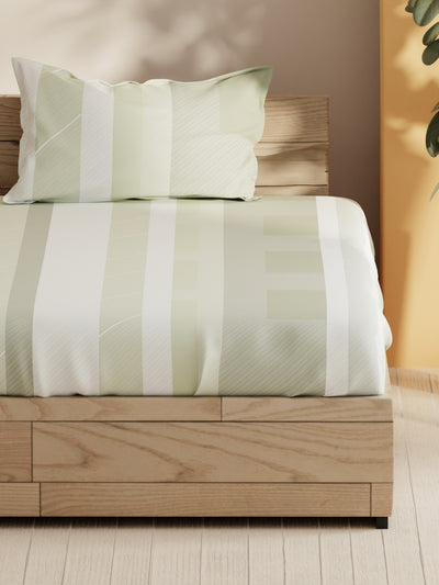 Soft 100% Natural Cotton Single Bedsheet With 1 Pillow Cover <small> (stripe-sage)</small>