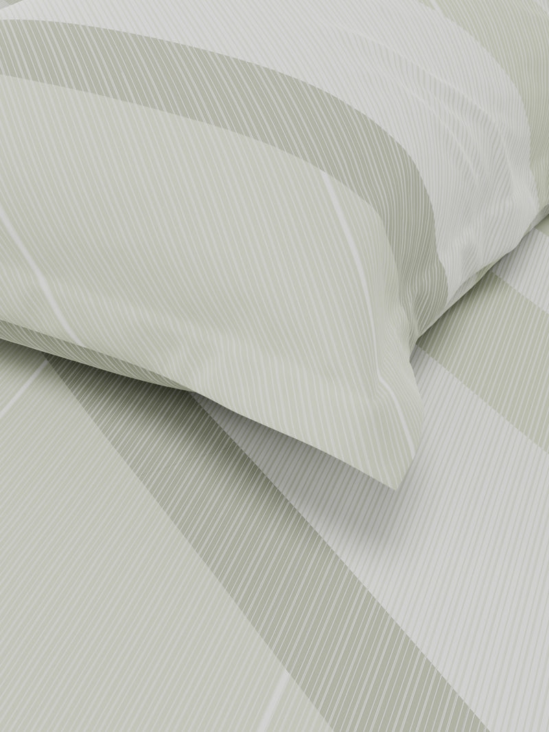 Soft 100% Natural Cotton Single Bedsheet With 1 Pillow Cover <small> (stripe-sage)</small>