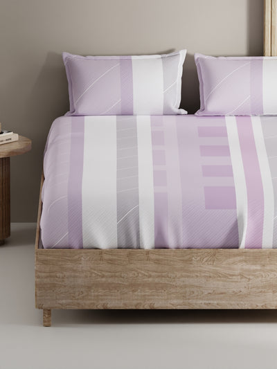 Soft 100% Natural Cotton, King Size Double Bedsheet With 2 Pillow Covers <small> (stripe-lilac)</small>