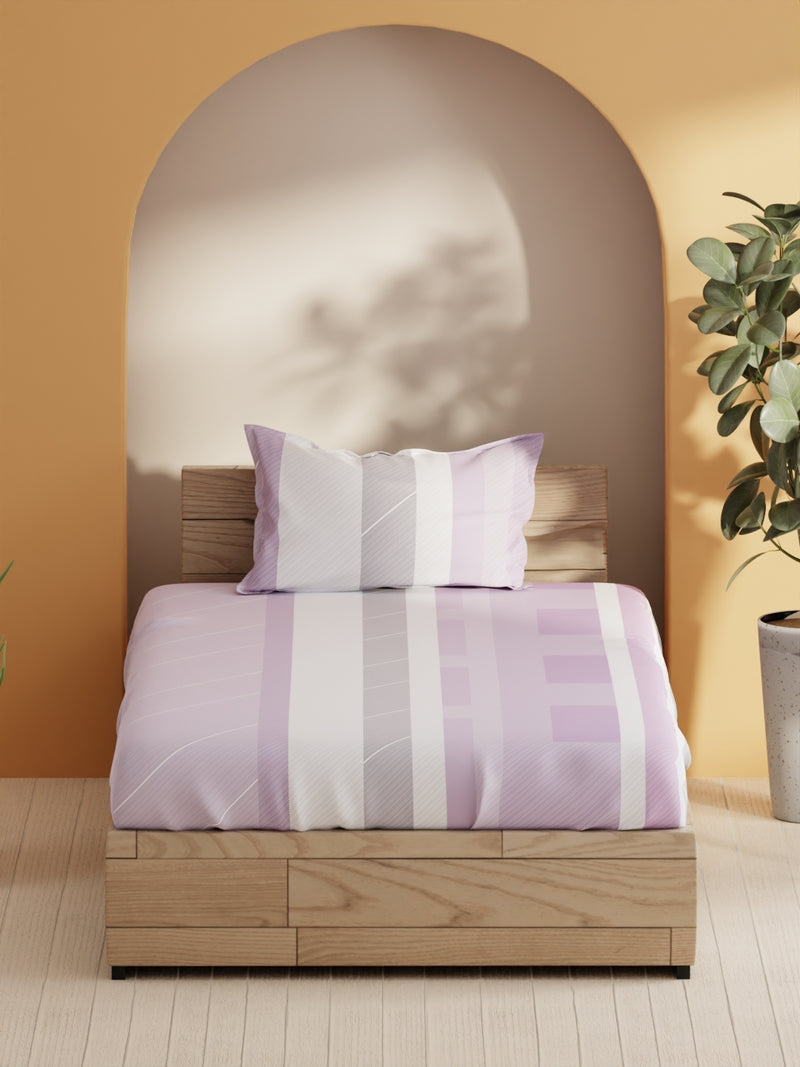 Soft 100% Natural Cotton Single Bedsheet With 1 Pillow Cover <small> (stripe-lilac)</small>