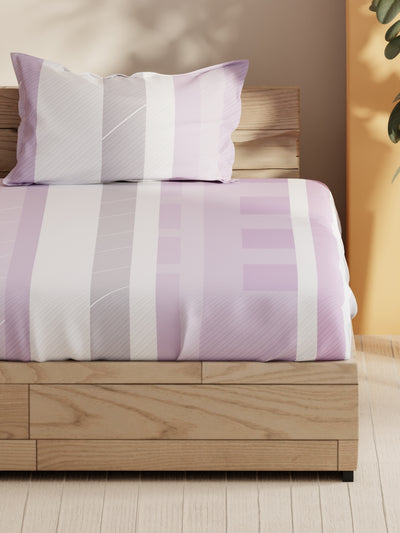 Soft 100% Natural Cotton Single Bedsheet With 1 Pillow Cover <small> (stripe-lilac)</small>