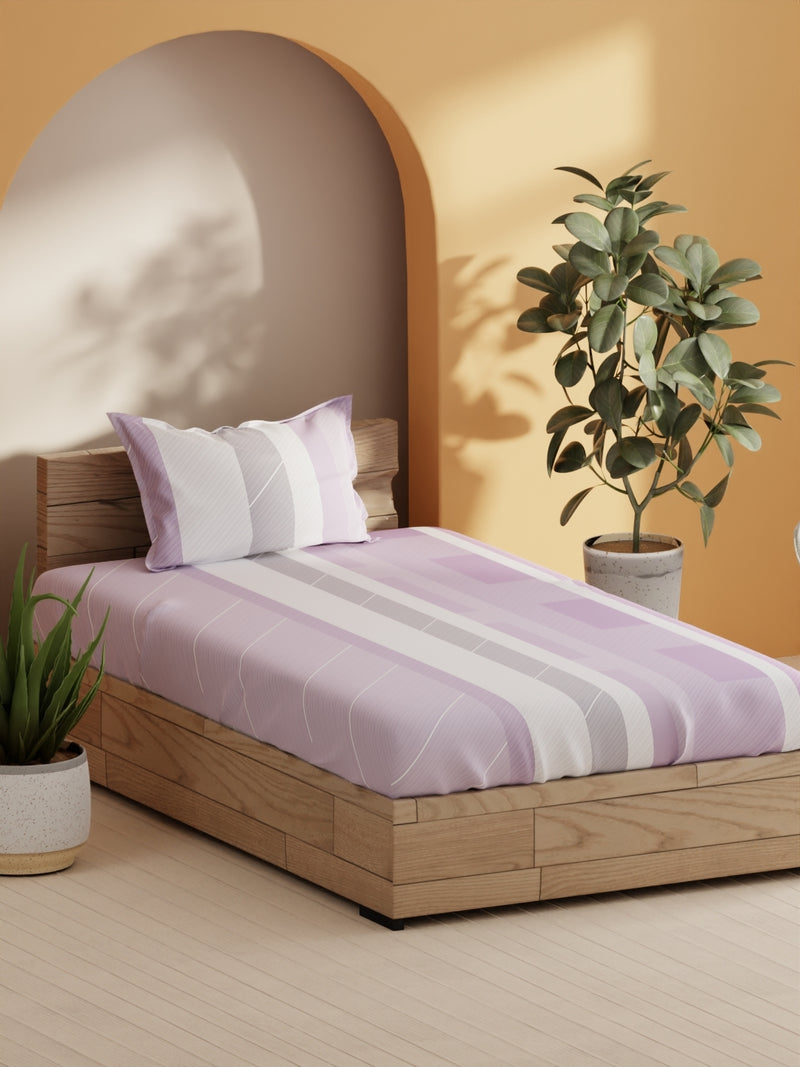 Soft 100% Natural Cotton Single Bedsheet With 1 Pillow Cover <small> (stripe-lilac)</small>