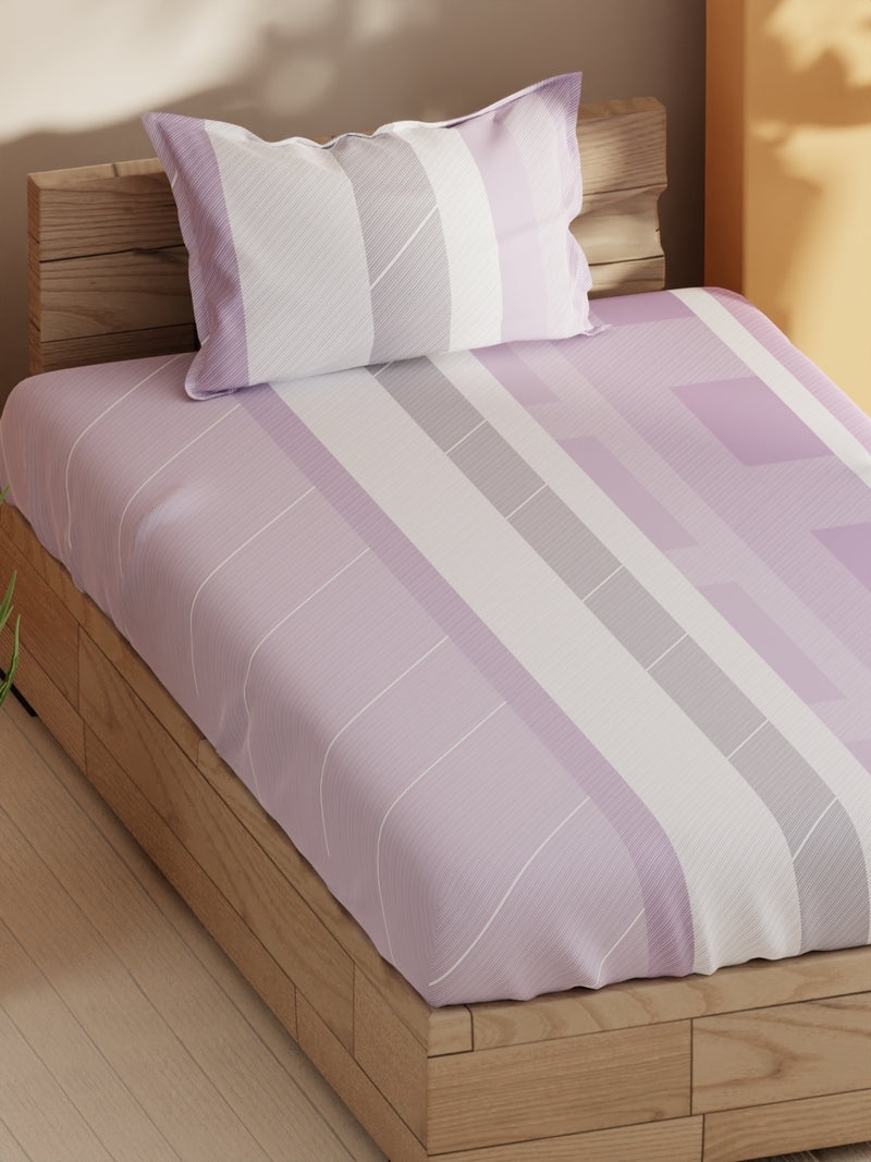 Soft 100% Natural Cotton Single Bedsheet With 1 Pillow Cover <small> (stripe-lilac)</small>