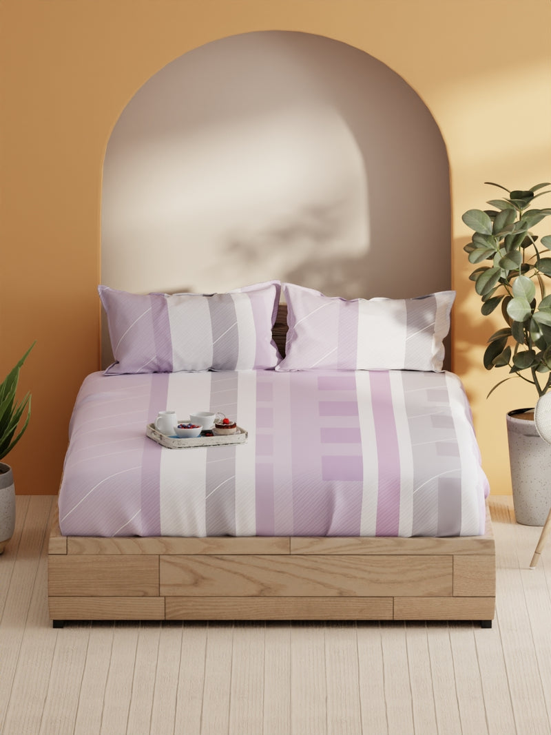 Soft 100% Natural Cotton Double Bedsheet With 2 Pillow Covers <small> (stripe-lilac)</small>