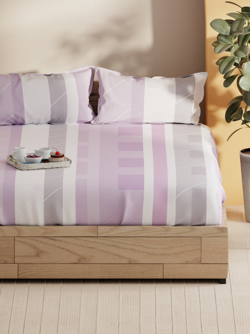 Soft 100% Natural Cotton Double Bedsheet With 2 Pillow Covers <small> (stripe-lilac)</small>