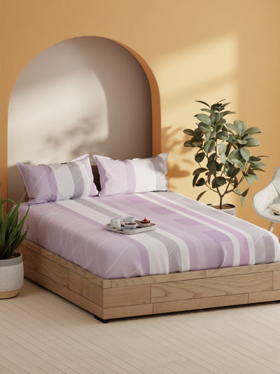 Soft 100% Natural Cotton Double Bedsheet With 2 Pillow Covers <small> (stripe-lilac)</small>