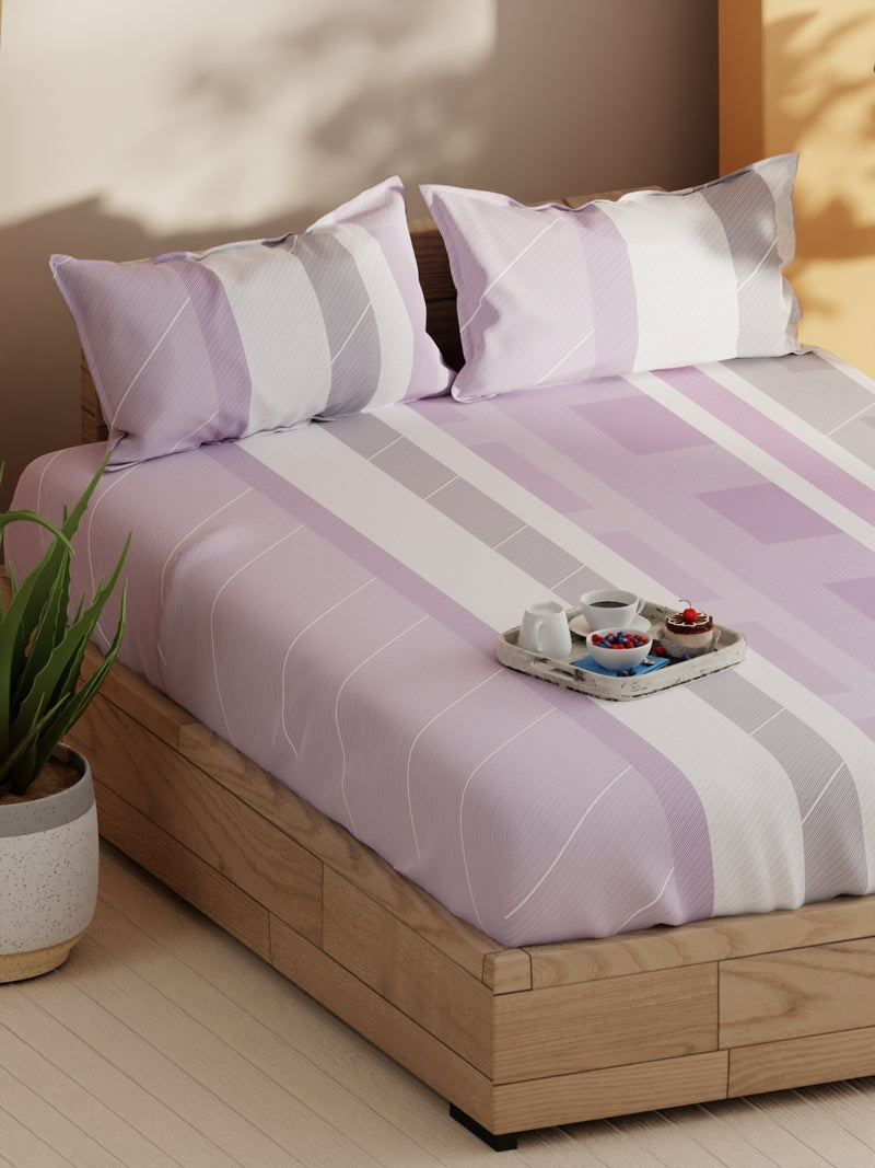 Soft 100% Natural Cotton Double Bedsheet With 2 Pillow Covers <small> (stripe-lilac)</small>