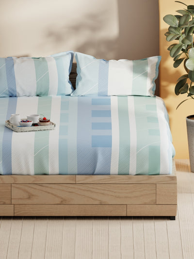 Soft 100% Natural Cotton Double Bedsheet With 2 Pillow Covers <small> (stripe-mint/green)</small>