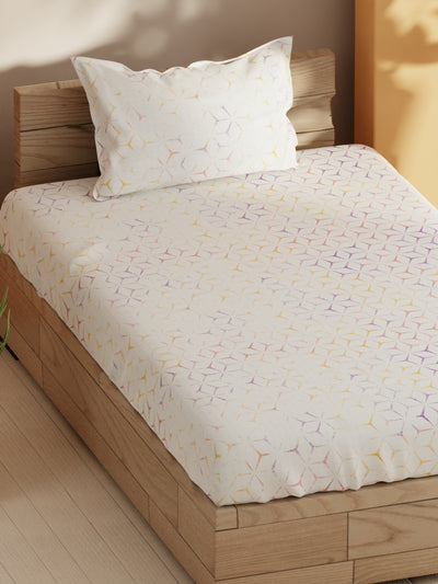 Soft 100% Natural Cotton Single Bedsheet With 1 Pillow Cover <small> (geometric-ivory/yellow)</small>