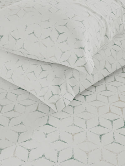 Soft 100% Natural Cotton Double Bedsheet With 2 Pillow Covers <small> (geometric-grey/green)</small>