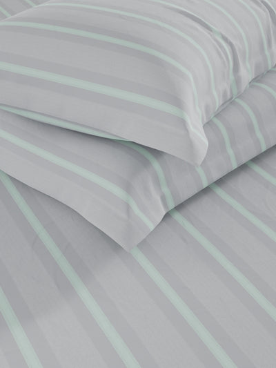 Soft 100% Natural Cotton, King Size Double Bedsheet With 2 Pillow Covers <small> (stripe-grey/mint)</small>