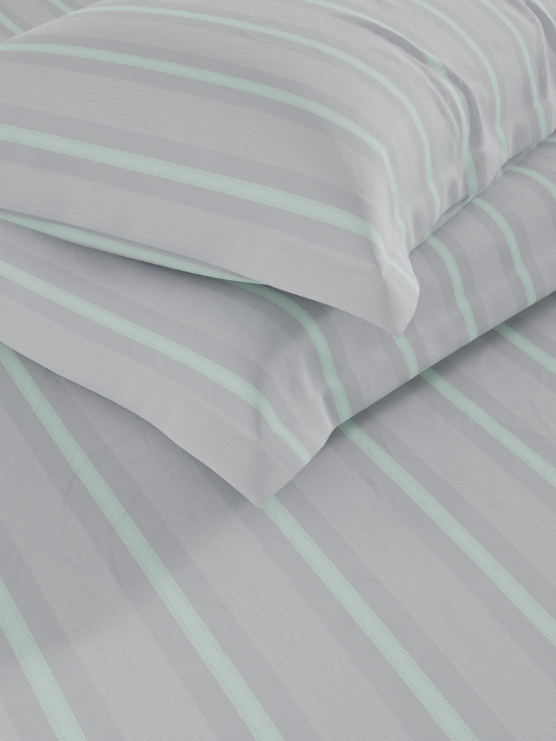 Soft 100% Natural Cotton Double Bedsheet With 2 Pillow Covers <small> (stripe-grey/mint)</small>